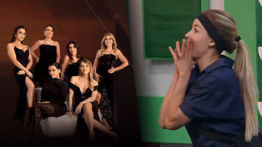 Protagonistas da série do globoplay Poderosas do Cerrado todas vestem vestido de gala preto, dividem tela com Saory gritando ao vencer a Prova do Fazendeiro em A Fazenda 17