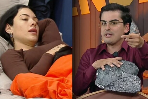 Rayane e Dudu Camargo em uma montagem na A Fazenda