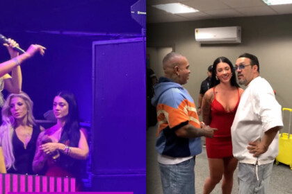 Rayane ao lado do palco curtindo show de Belo e depois nos bastidores junto com Rodriguinho e o amado