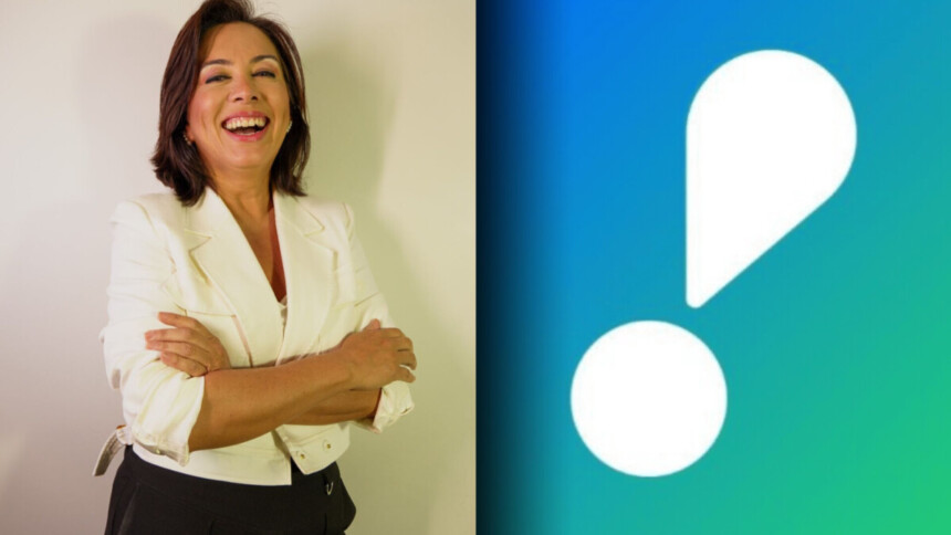 Montagem com a apresentadora Katiuzia Rios, do Nordeste do Povo, ao lado do logo da RedeTV!