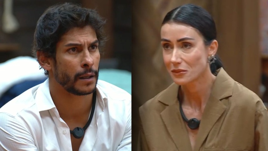 Shia e Michelle em uma montagem na noite de eliminação A Fazenda no Super Paiol