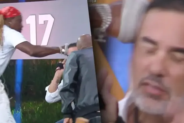 Fabiano tenta se desviar de soco de Creo em A Fazenda 17