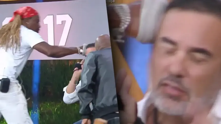 Fabiano tenta se desviar de soco de Creo em A Fazenda 17