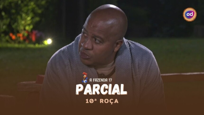 Toninho na arte de parcial da 10ª Roça em A Fazenda