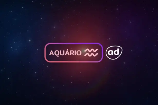 Arte com o logo do signo de Aquário para o Horóscopo do dia