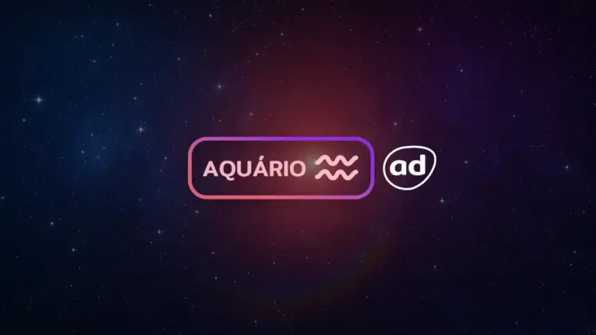 Arte com o logo do signo de Aquário para o Horóscopo do dia