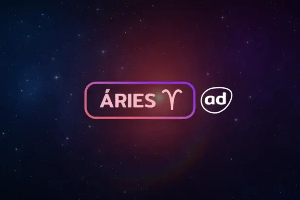 Arte com o logo do signo de Áries para o Horóscopo do dia