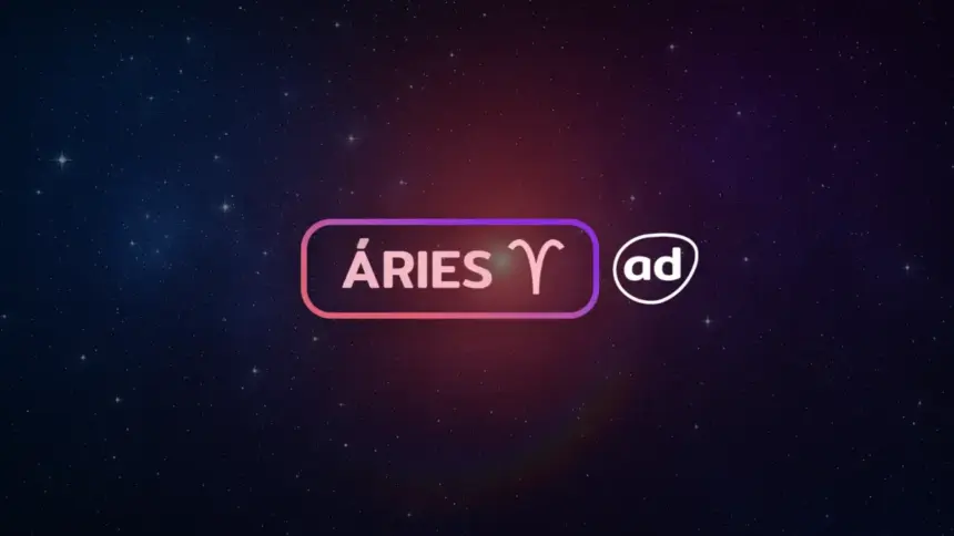 Arte com o logo do signo de Áries para o Horóscopo do dia