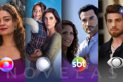 Protagonistas das novelas da TV Globo, RECORD, SBT e Band na arte das audiências
