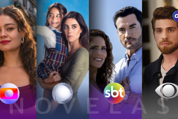 Protagonistas das novelas da TV Globo, RECORD, SBT e Band na arte das audiências