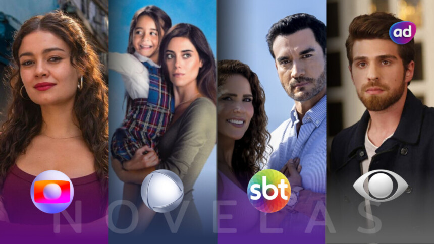 Protagonistas das novelas da TV Globo, RECORD, SBT e Band na arte das audiências