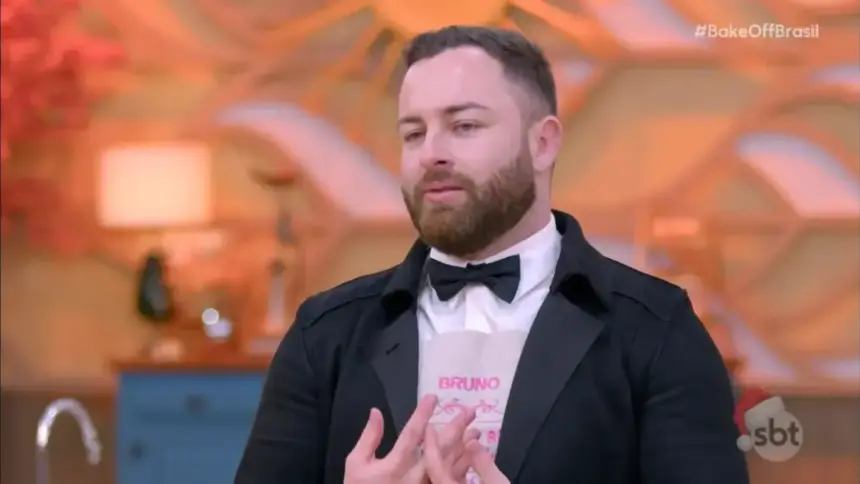 Bruno chora no cenário do Bake Off Brasil Mão na Massa