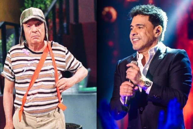Seriado Chaves em montagem com apresentação de Zezé Di Camargo no SBT
