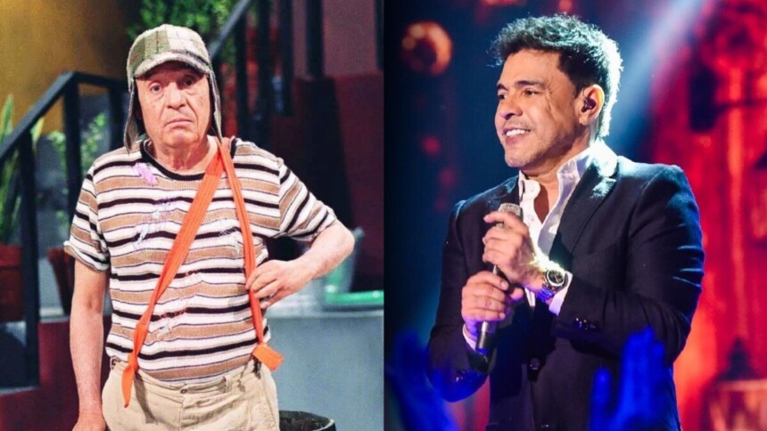 Seriado Chaves em montagem com apresentação de Zezé Di Camargo no SBT