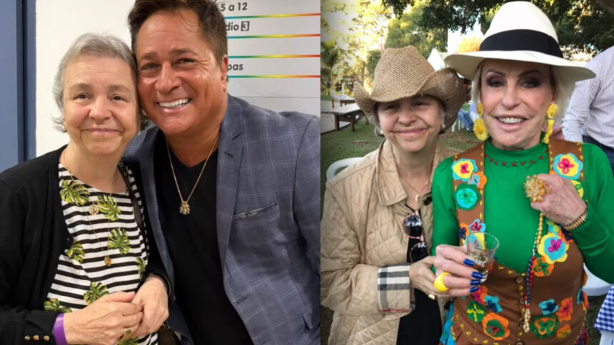 Ede Cury sorridente ao lado de Leonardo e da apresentadora Ana Maria Braga