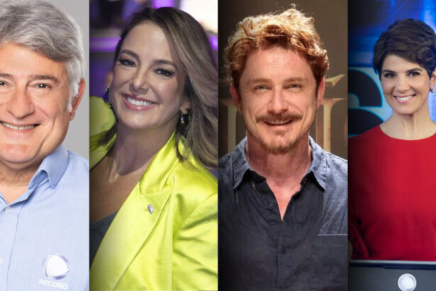 Cleber Machado, Ticiane Pinheiro, Petronio Gontijo e Mariana Godoy na montagem entre os nomes do elenco do Família Record 2025