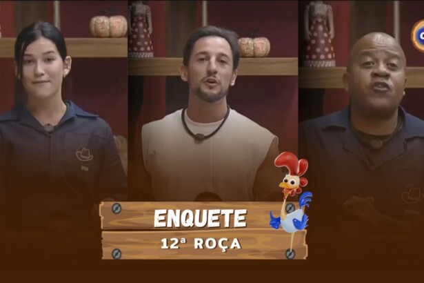 Duda, Mesquita e Toninho no canto da sala pedindo votos para continuar em A Fazenda 17