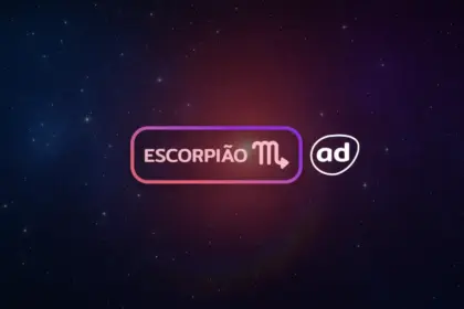 Arte com o logo do signo de Escorpião para o Horóscopo do dia
