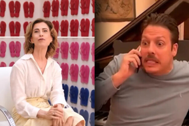 Fernanda Torres no comercial ao lado de várias havaianas divide tela com Fábio Porchat com semblante assustado