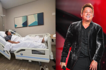 Cantor Leonardo deitado em uma cama de hospital