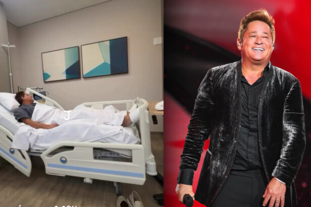Cantor Leonardo deitado em uma cama de hospital