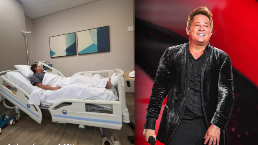 Cantor Leonardo deitado em uma cama de hospital