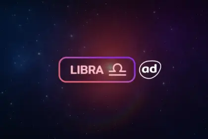 Arte com o logo do signo de Libra para o Horóscopo do dia