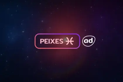 Arte com o logo do signo de Peixes para o Horóscopo do dia