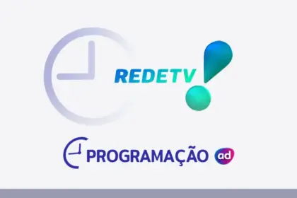 O logo da RedeTV! ao lado de um ícone de relógio, com o título "Programação" em cinza na parte inferior.