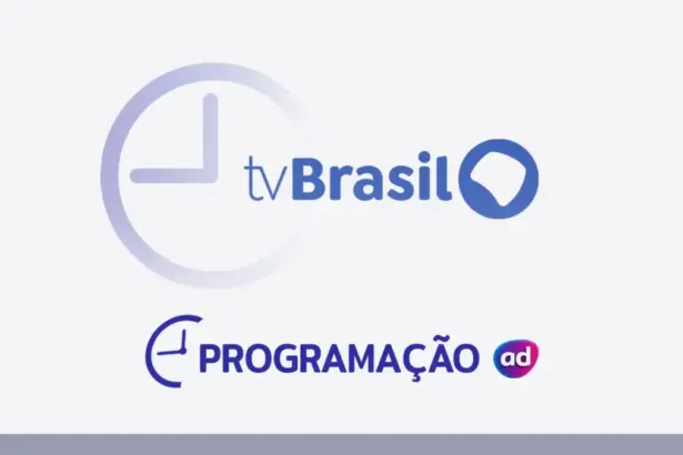 O logo da TV Brasil ao lado de um ícone de relógio, com o título "Programação" em cinza na parte inferior.