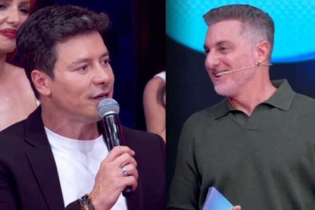 Rodrigo Faro e Luciano Huck em uma montagem no Domingão