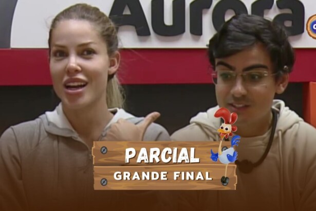 Saory e Dudu na arte da parcial da enquete da final de A Fazenda