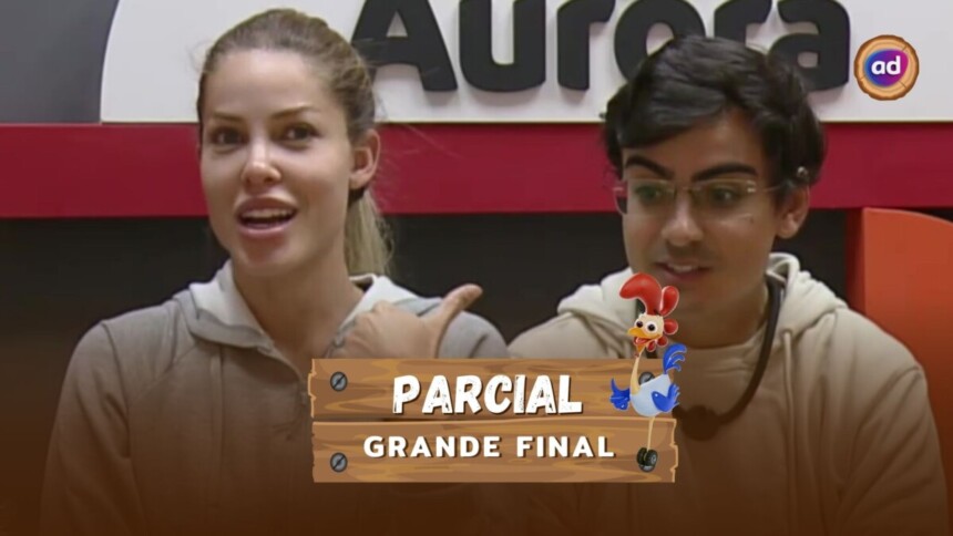 Saory e Dudu na arte da parcial da enquete da final de A Fazenda