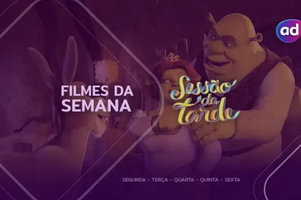 Cena do filme Shrek 2 na arte dos filmes da semana na Sessão da Tarde da TV Globo