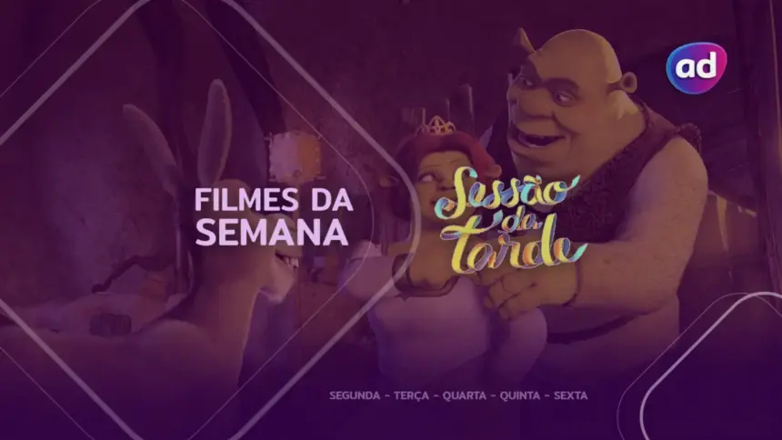 Cena do filme Shrek 2 na arte dos filmes da semana na Sessão da Tarde da TV Globo