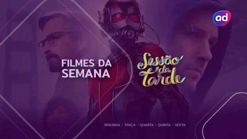 Poster do filme Homem Formiga na arte de divulgação dos filmes da semana 22 a 27 de dezembro na Sessão da Tarde