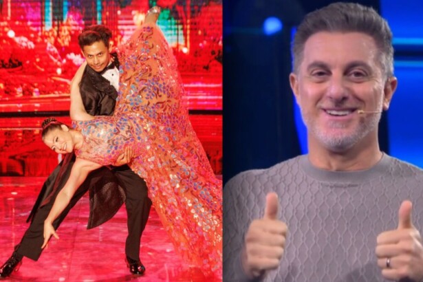 Silvero Pereira e Thais Sousa na Dança dos Famosos em montagem com Luciano Huck