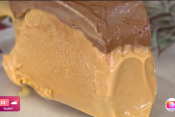 Pedaço do sorvetão de doce de leite no prato do Mais Você