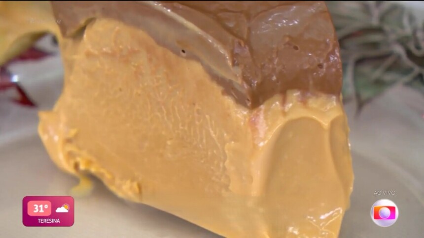 Pedaço do sorvetão de doce de leite no prato do Mais Você
