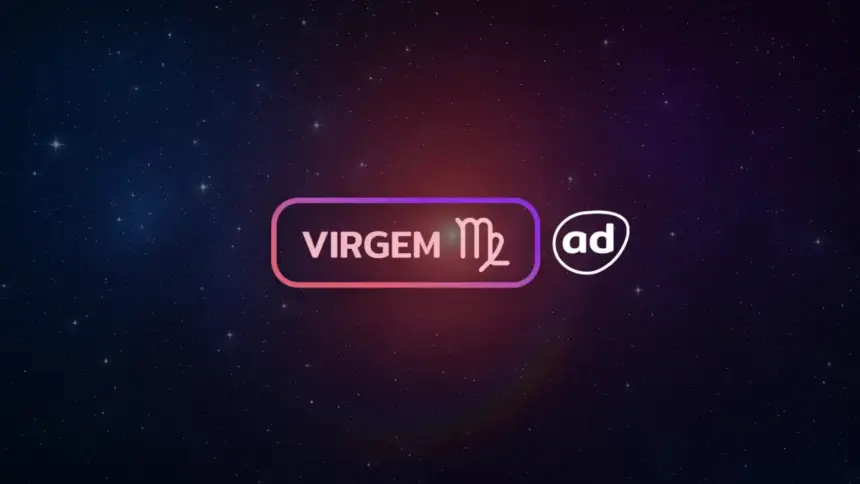 Arte com o logo do signo de Virgem para o Horóscopo do dia