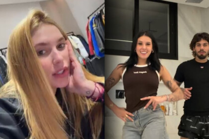 Virginia em stories dentro de um quarto, divide tela com Ana Castela e Zé Felipe dançando