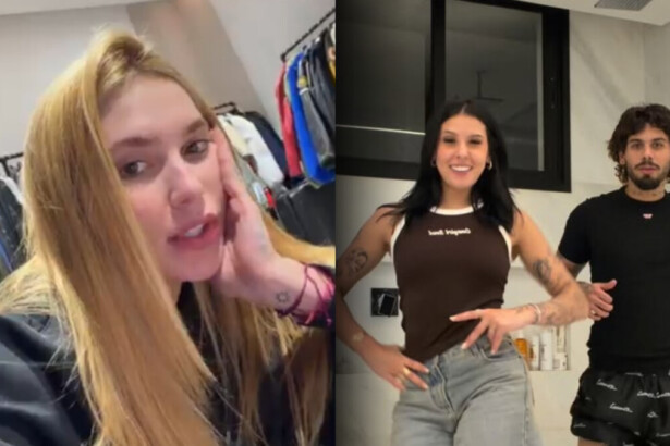 Virginia em stories dentro de um quarto, divide tela com Ana Castela e Zé Felipe dançando
