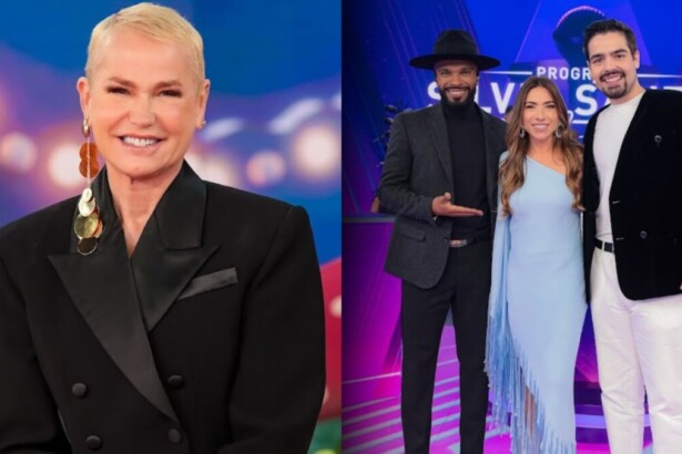 Xuxa, Alexandre Pires e João Silva, em montagem junto com Patricia Abravanel no Programa Silvio Santos