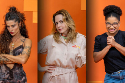 Aline Campos, Ana Paula Renault e Milena com semblantes tristes na arte do Paredão do BBB 26