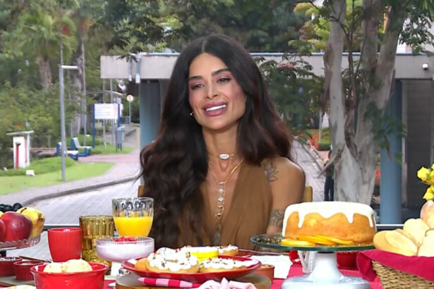 Aline Campos em trecho do Café com o Eliminado do BBB 26 no Mais Você