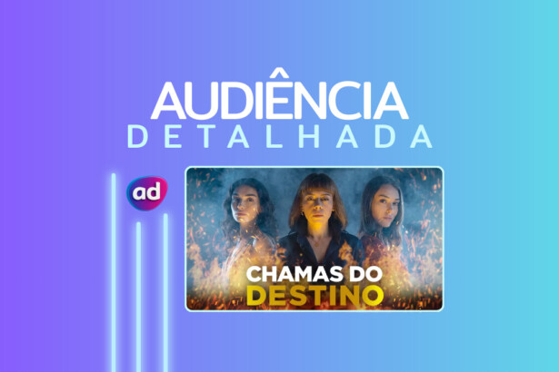 Logo da novela Chamas do Destino na arte de audiência detalhada