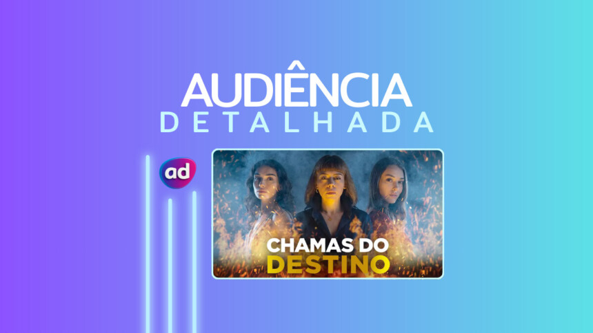 Logo da novela Chamas do Destino na arte de audiência detalhada