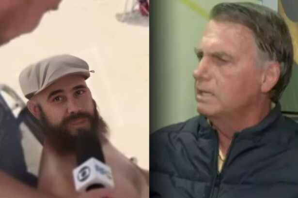 Banhista no Meio-Dia Paraná em montagem com uma entrevista de Bolsonaro