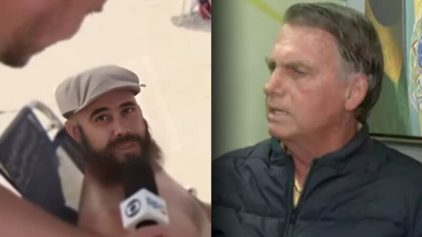 Banhista no Meio-Dia Paraná em montagem com uma entrevista de Bolsonaro