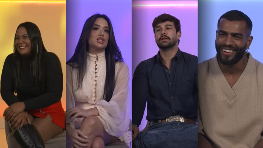Chaiany, Jordana, Paulo Augusto e Ricardo sorrindo durante a apresentação da Casa de Vidro do Centro-Oeste do BBB 26